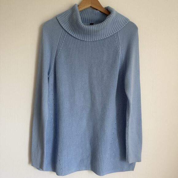 Lands’ End Pastel Blue Cotton Cowl Neck Sweater XL Longline Tunic Raglan Cozy - Picture 1 of 12